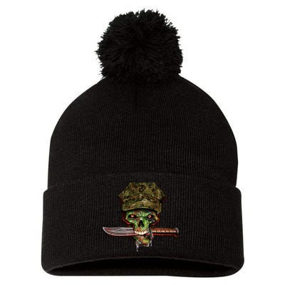 Marine Skull Pom Pom 12in Knit Beanie