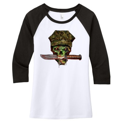 Marine Skull Women's Tri-Blend 3/4-Sleeve Raglan Shirt