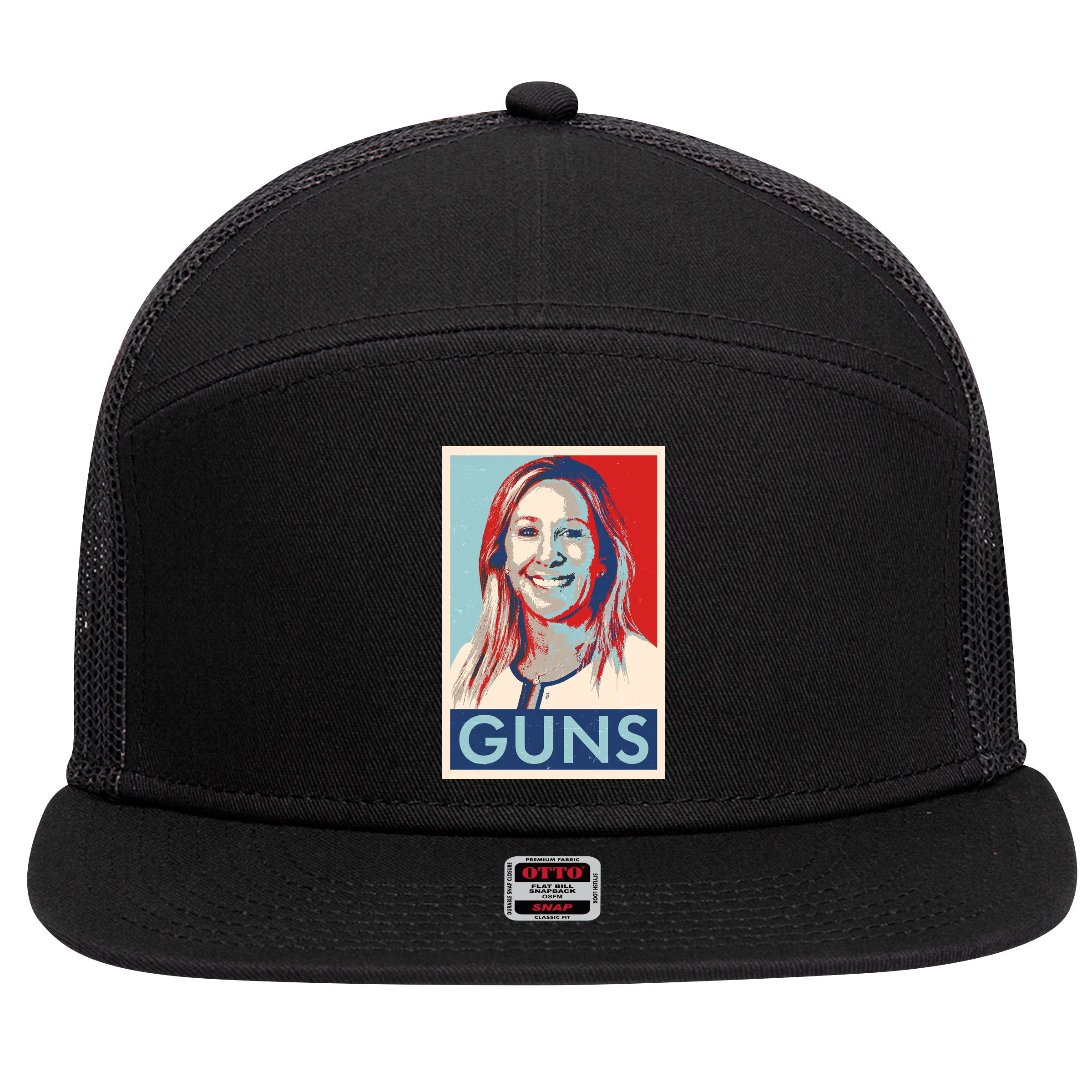 Marjorie Taylor Greene Guns Vintage Vote Poster 7 Panel Mesh Trucker Snapback Hat