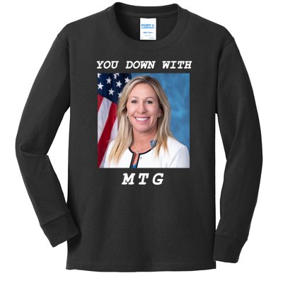 Marjorie Taylor Greene You Down With MTG Kids Long Sleeve Shirt