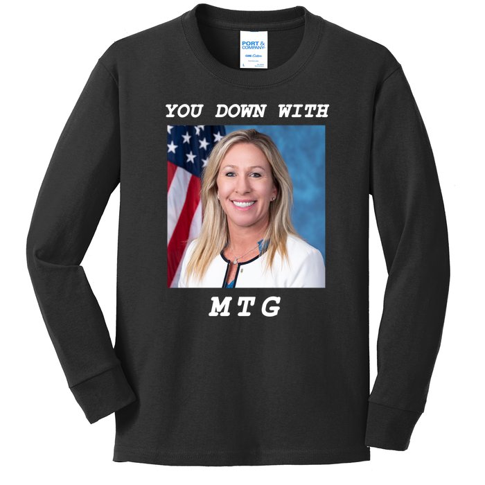 Marjorie Taylor Greene You Down With MTG Kids Long Sleeve Shirt