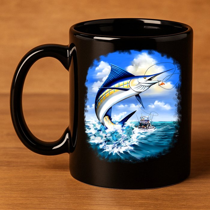 Marlin Fishing 11oz C Handle Ceramic Mug