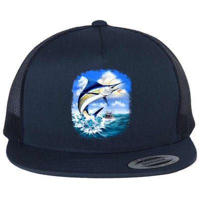 Marlin Fishing Flat Bill Trucker Hat