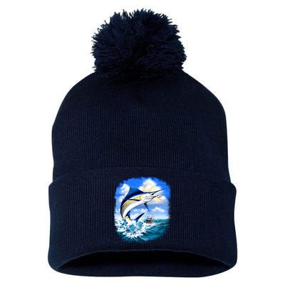 Marlin Fishing Pom Pom 12in Knit Beanie