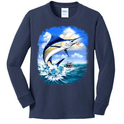 Marlin Fishing Kids Long Sleeve Shirt