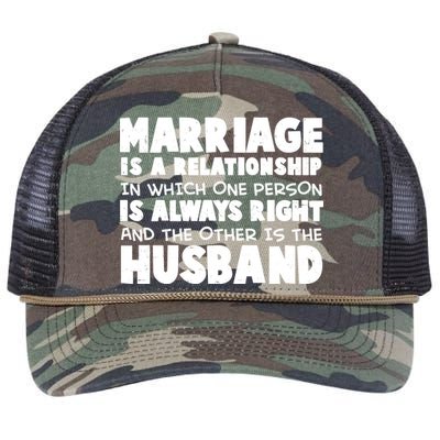 Marriage Is A Relationship Funny Husband Retro Rope Trucker Hat Cap