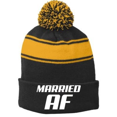 Married AF Funny Marriage Wedding Stripe Pom Pom Beanie