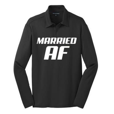 Married AF Funny Marriage Wedding Silk Touch Performance Long Sleeve Polo