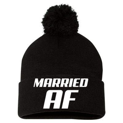 Married AF Funny Marriage Wedding Pom Pom 12in Knit Beanie