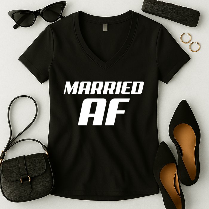 Married AF Funny Marriage Wedding Women's V-Neck T-Shirt