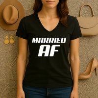Married AF Funny Marriage Wedding Women's V-Neck T-Shirt