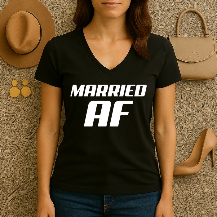 Married AF Funny Marriage Wedding Women's V-Neck T-Shirt