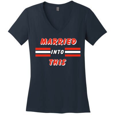 Married Into This Cleveland Football Fan Women's V-Neck T-Shirt