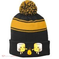 Marshmallow Roast Stripe Pom Pom Beanie