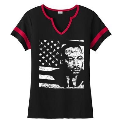 Martin Luther King Jr Distressed MLK Flag Ladies Halftime Notch Neck Tee