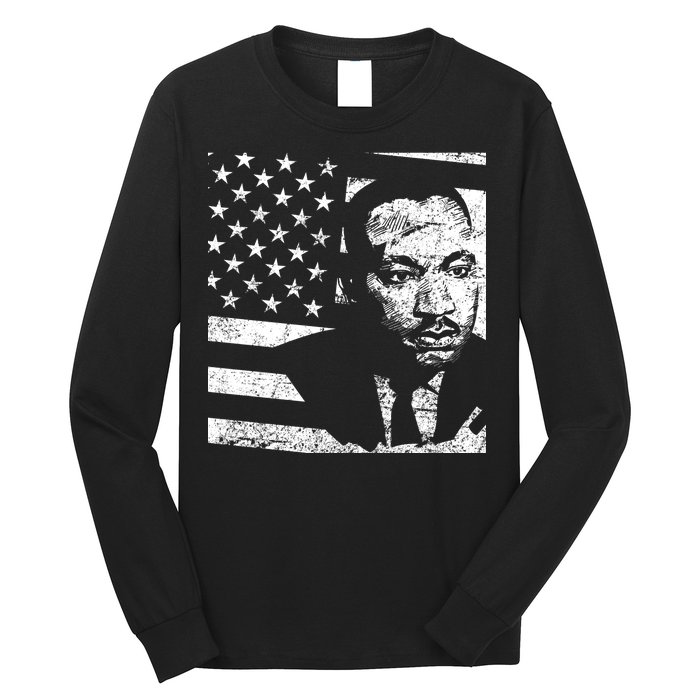 Martin Luther King Jr Distressed MLK Flag Long Sleeve Shirt