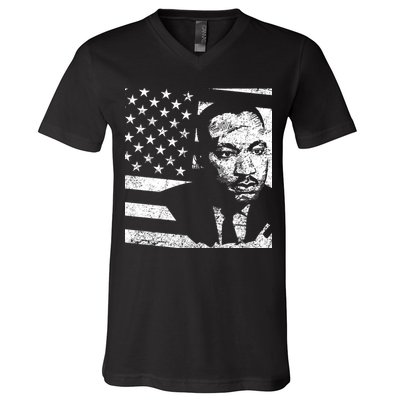 Martin Luther King Jr Distressed MLK Flag V-Neck T-Shirt
