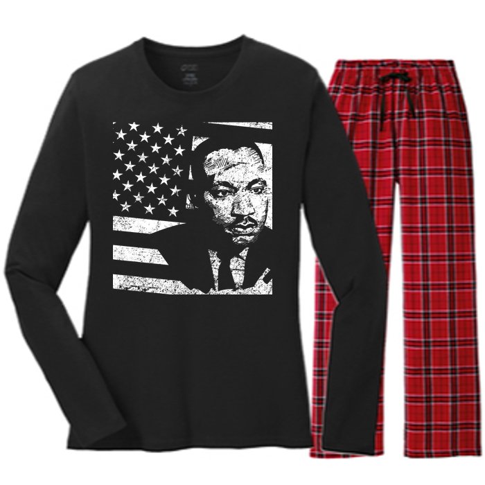 Martin Luther King Jr Distressed MLK Flag Women's Long Sleeve Flannel Pajama Set 