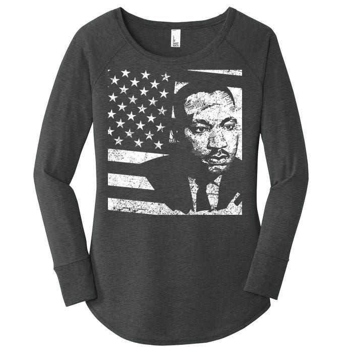 Martin Luther King Jr Distressed MLK Flag Women's Perfect Tri Tunic Long Sleeve Shirt