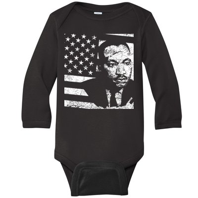 Martin Luther King Jr Distressed MLK Flag Baby Long Sleeve Bodysuit