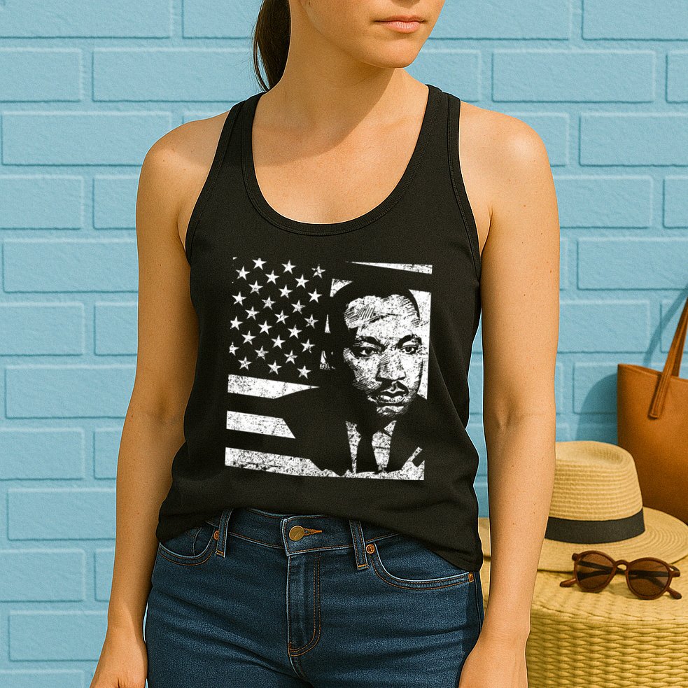 Martin Luther King Jr Distressed MLK Flag Womens Tank Top