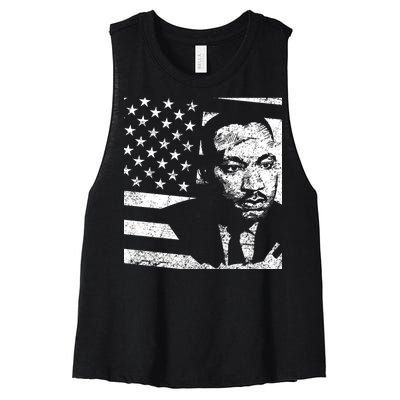 Martin Luther King Jr Distressed MLK Flag Women's Racerback Cropped Tank