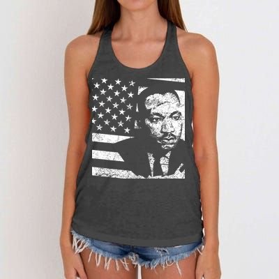 Martin Luther King Jr Distressed MLK Flag Women's Knotted Racerback Tank