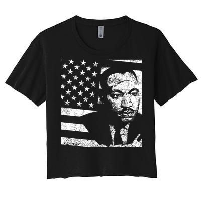 Martin Luther King Jr Distressed MLK Flag Women's Crop Top Tee