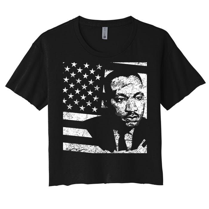 Martin Luther King Jr Distressed MLK Flag Women's Crop Top Tee