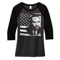 Martin Luther King Jr Distressed MLK Flag Women's Tri-Blend 3/4-Sleeve Raglan Shirt