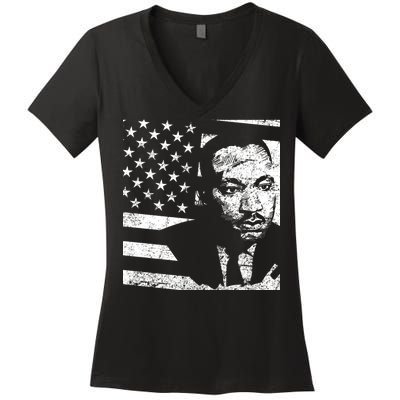 Martin Luther King Jr Distressed MLK Flag Women's V-Neck T-Shirt