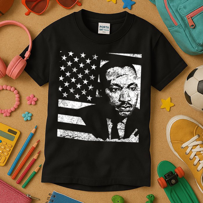 Martin Luther King Jr Distressed MLK Flag Kids T-Shirt
