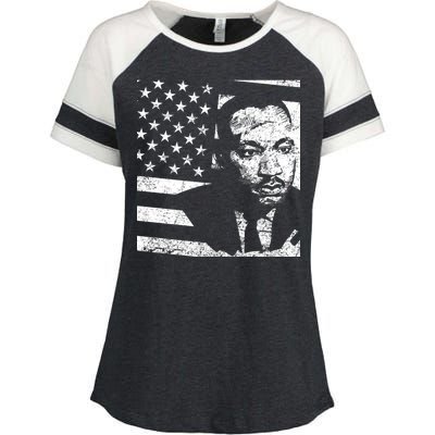 Martin Luther King Jr Distressed MLK Flag Enza Ladies Jersey Colorblock Tee