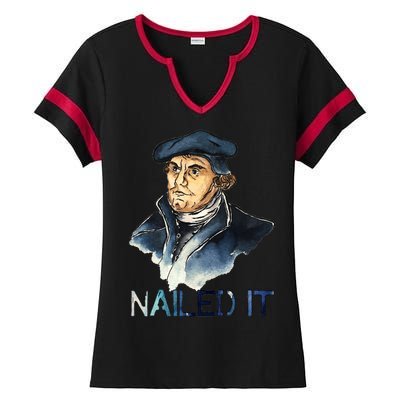 Martin Luther Nailed It Paint Stroke Ladies Halftime Notch Neck Tee