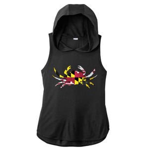 Maryland Flag Crab Ladies PosiCharge Tri-Blend Wicking Draft Hoodie Tank