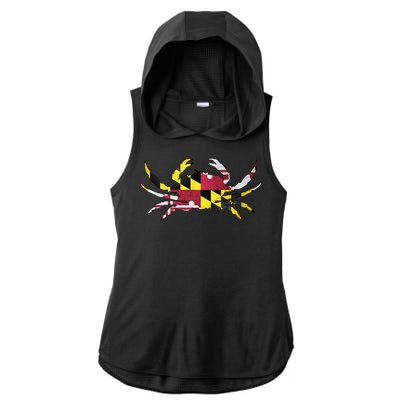 Maryland Flag Crab Ladies PosiCharge Tri-Blend Wicking Draft Hoodie Tank