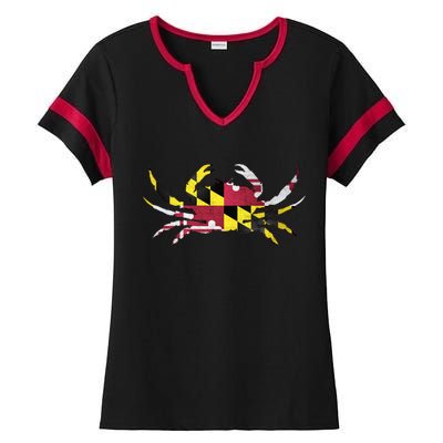 Maryland Flag Crab Ladies Halftime Notch Neck Tee