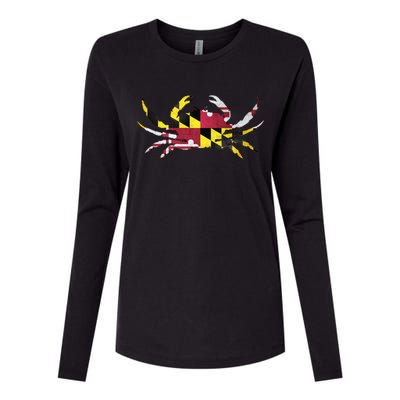 Maryland Flag Crab Womens Cotton Relaxed Long Sleeve T-Shirt