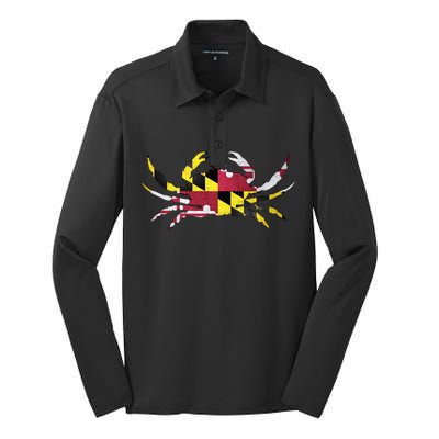 Maryland Flag Crab Silk Touch Performance Long Sleeve Polo