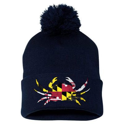 Maryland Flag Crab Pom Pom 12in Knit Beanie