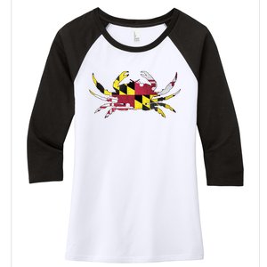 Maryland Flag Crab Women's Tri-Blend 3/4-Sleeve Raglan Shirt