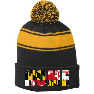 Maryland Is Home Stripe Pom Pom Beanie