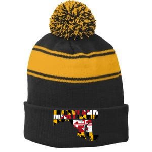 Maryland State Flag Stripe Pom Pom Beanie