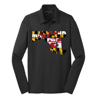 Maryland State Flag Silk Touch Performance Long Sleeve Polo