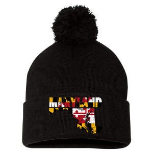 Maryland State Flag Pom Pom 12in Knit Beanie