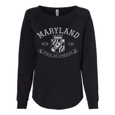 Maryland Stylized Emblem EST 1788 State of America Womens California Wash Sweatshirt