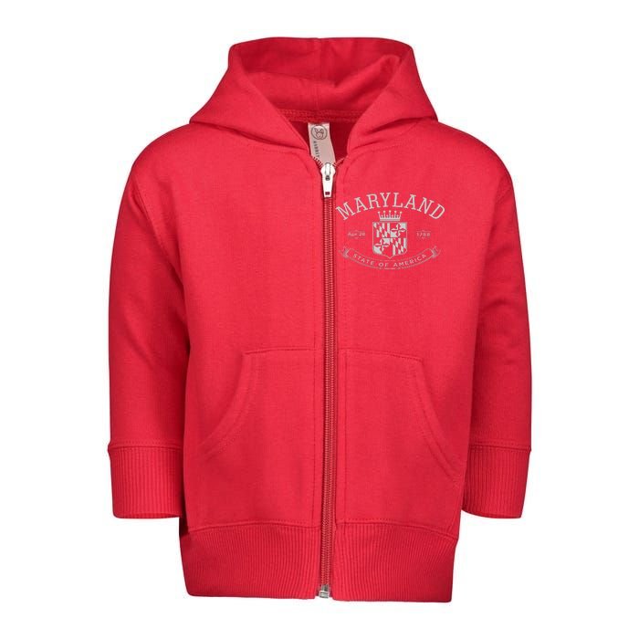 Maryland Stylized Emblem EST 1788 State of America Toddler Zip Fleece Hoodie