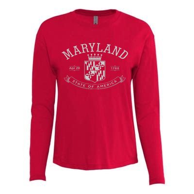 Maryland Stylized Emblem EST 1788 State of America Womens Cotton Relaxed Long Sleeve T-Shirt