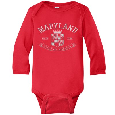 Maryland Stylized Emblem EST 1788 State of America Baby Long Sleeve Bodysuit