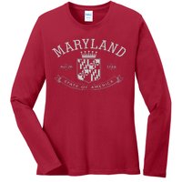 Maryland Stylized Emblem EST 1788 State of America Ladies Long Sleeve Shirt